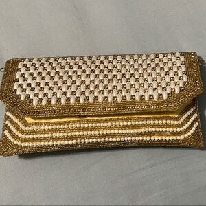 Gold and Pearl Beaded Evening Clutch